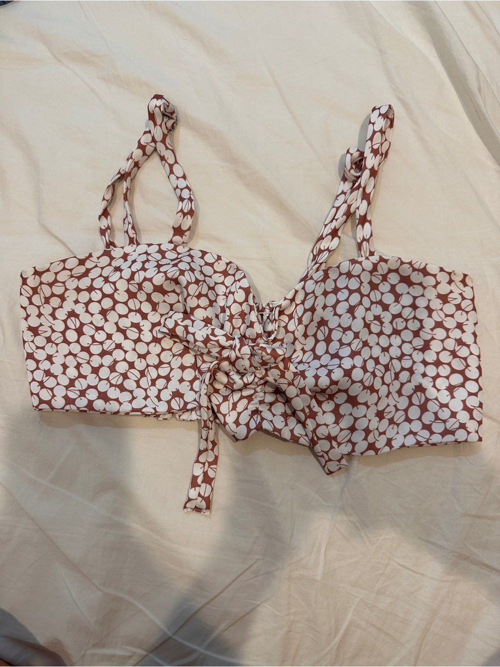 Tie-Front Polka Dot Crop Cami Bandeau - White & Brown